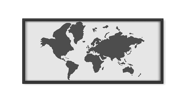 Peinture avec une carte du monde isolée sur fond blanc. Peinture avec des cadres noirs. contour de la carte. .