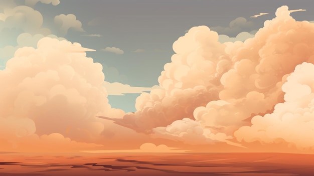 Vecteur une peinture d'un coucher de soleil avec des nuages et un oiseau volant dans le ciel