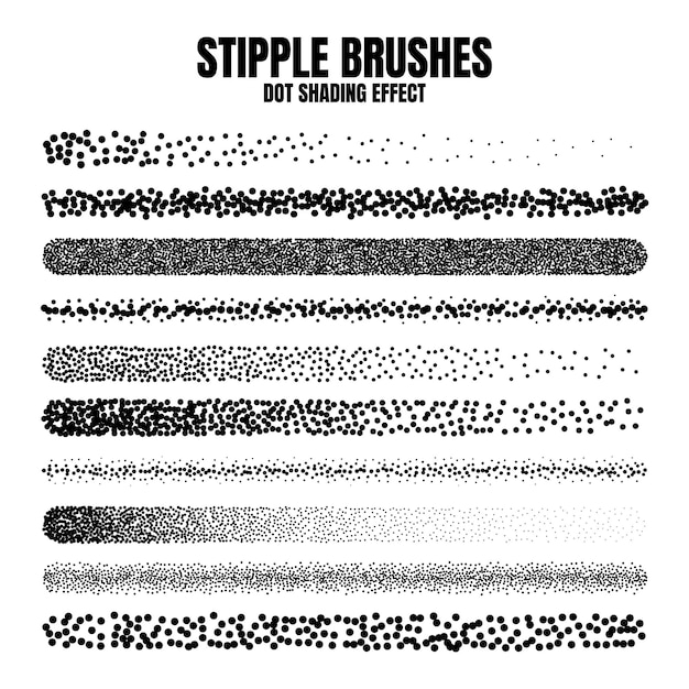 Peinture à l'encre et texture à la pince à pointes, gradient de décoloration, pointillement, dessin à points, ombrage.