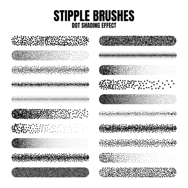 Peinture à l'encre et texture à la pince à pointes, gradient de décoloration, pointillement, dessin à points, ombrage.