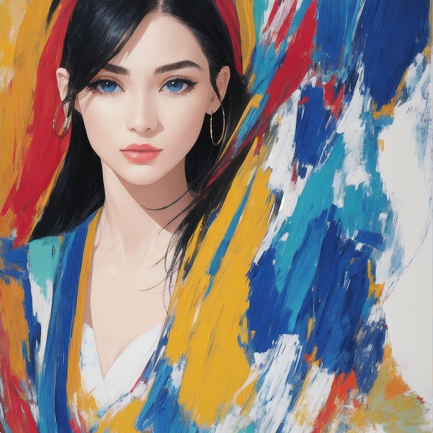 Vecteur une peinture d'une femme aux yeux bleus et un yeux bleus.