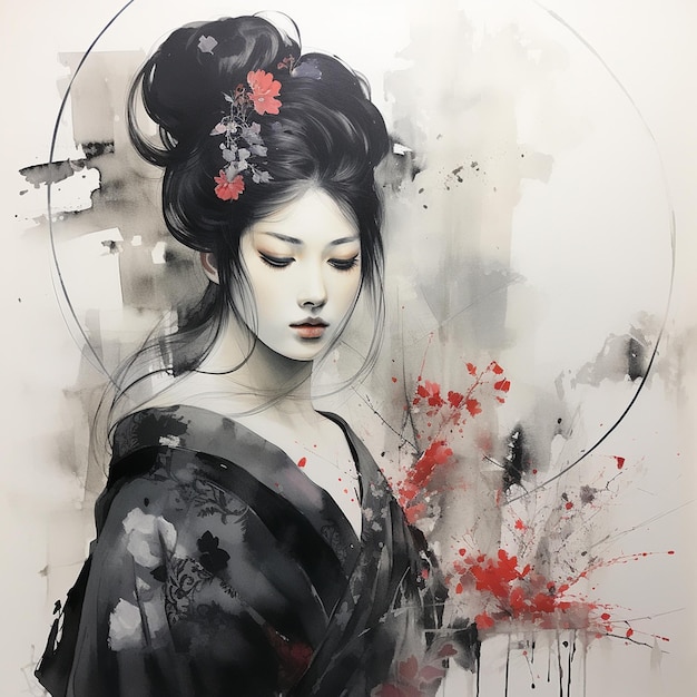 Vecteur une peinture d'une femme avec une fleur sur la tête