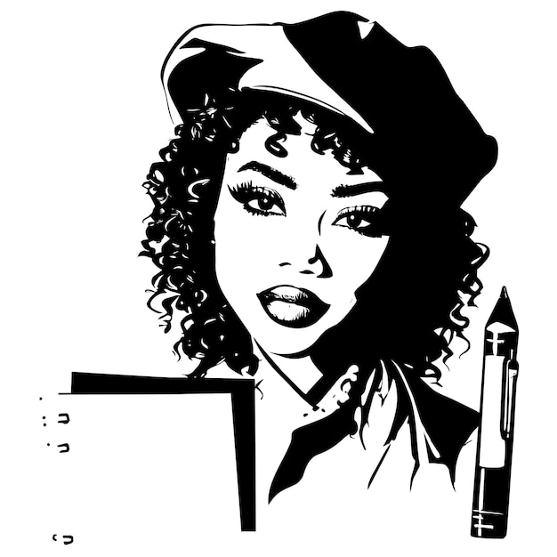 Peinture de femme noire dessinée à la main, plate, élégante, autocollante de dessin animé, icône de concept, illustration isolée.