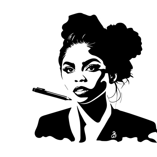 Vecteur peinture de femme noire dessinée à la main, plate, élégante, autocollante de dessin animé, icône de concept, illustration isolée.