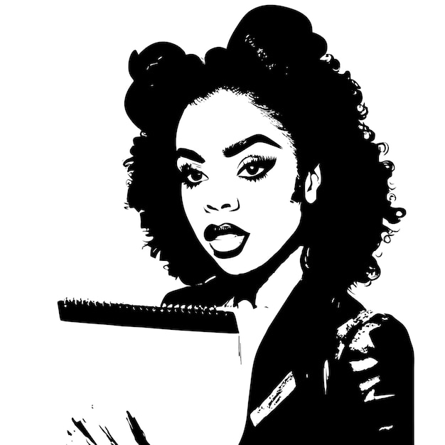 Peinture De Femme Noire Dessinée à La Main, Plate, élégante, Autocollante De Dessin Animé, Icône De Concept, Illustration Isolée.