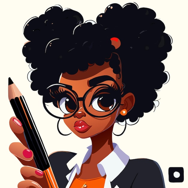 Vecteur peinture de femme noire dessinée à la main, plate, élégante, autocollante de dessin animé, icône de concept, illustration isolée.