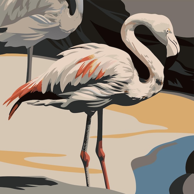 une peinture d'un flamant avec une tache rouge dessus