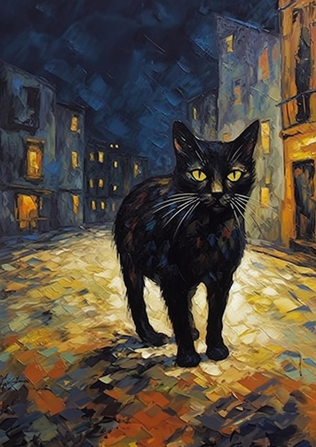 Peinture De Génie Chat Noir Van Gogh