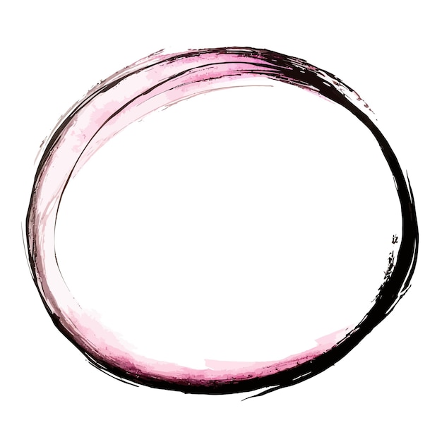 Vecteur peinture géométrique de cadre de cercle texturé noir et rose aquarelle