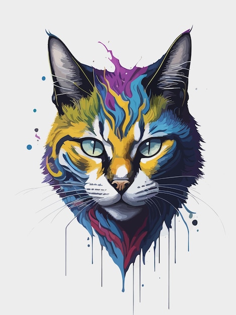 une peinture hyperréaliste d'un chat mignon art aquarelle coloré dessin vectoriel