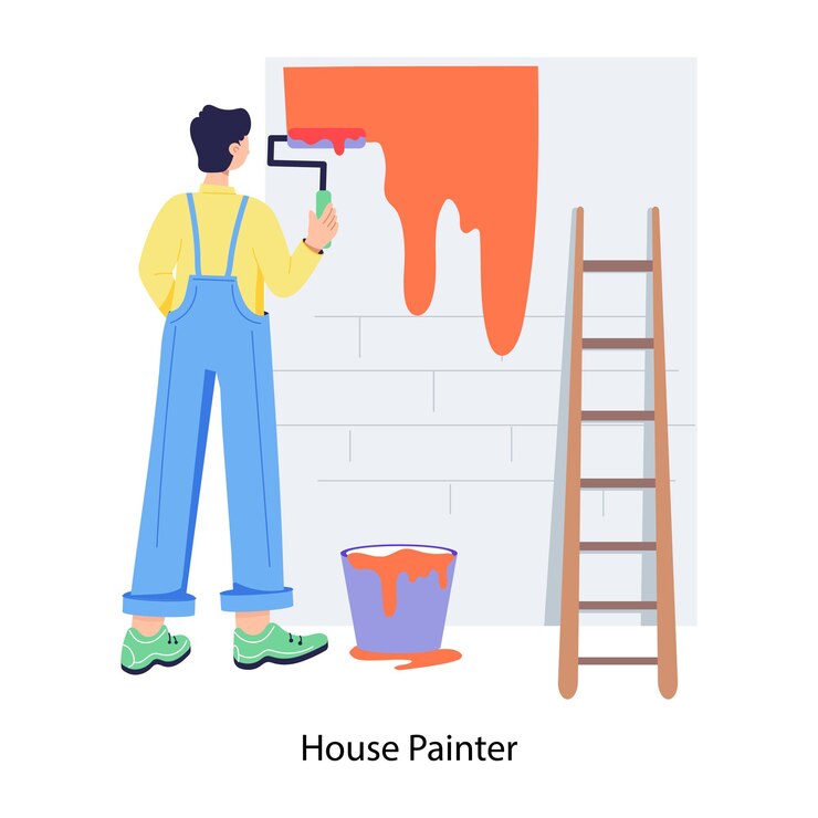 Vecteur une peinture d'une maison peinte avec un pinceau de peinture