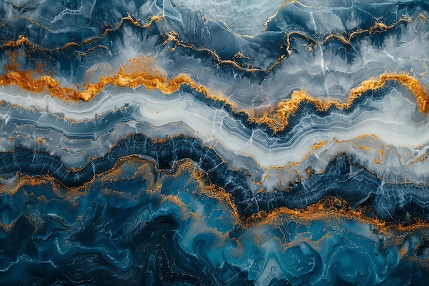 une peinture d'un marbre bleu et blanc avec des couleurs orange et jaune