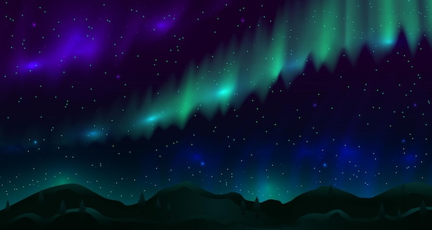 une peinture d'une montagne avec une aurore verte en arrière-plan