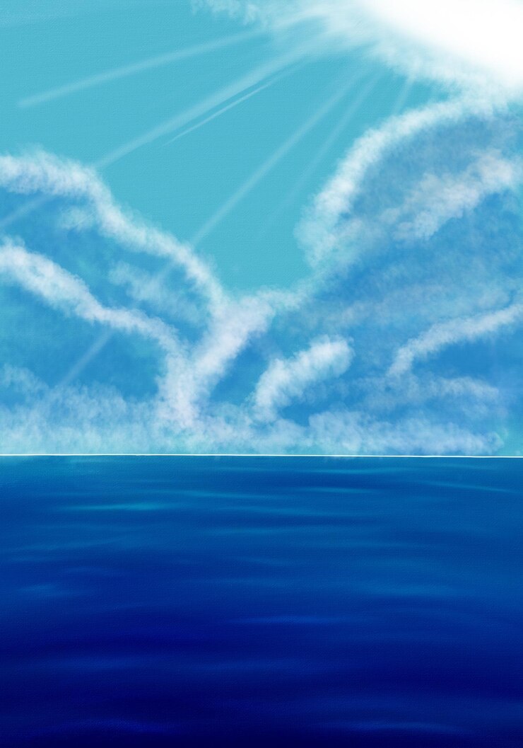Vecteur une peinture de nuages dans le ciel avec l'océan en arrière-plan