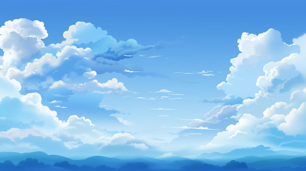 Vecteur une peinture de nuages et de montagnes avec un ciel bleu et des nuages