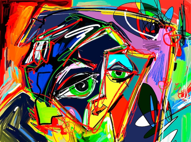 Peinture numérique abstraite originale de composition colorée de visage humain