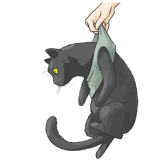 Vecteur peinture numérique de chat noir attrapant à la main
