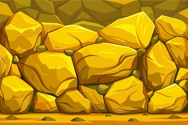 une peinture numérique d'un mur de roche avec une grande pierre jaune