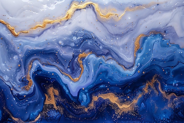 une peinture d'un océan bleu et orange avec un tourbillon brun et orange