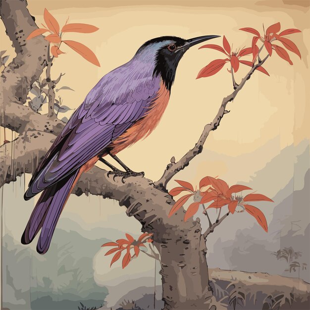 Peinture D'un Oiseau Assis Sur Une Branche D'un Arbre Beautibul Illustration D'oiseau