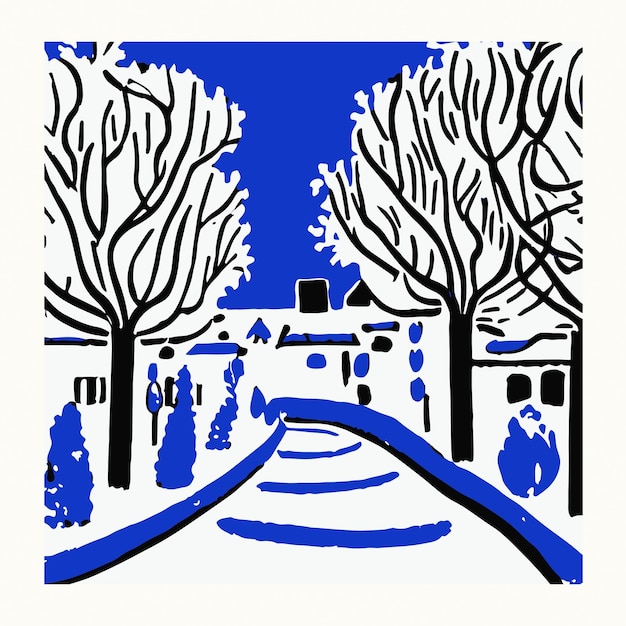 peinture, de, parc, mignon, hiver, paysage, illustration