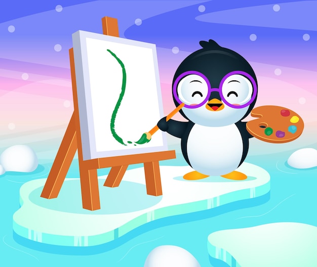 Peinture De Pingouin Mignon Heureux