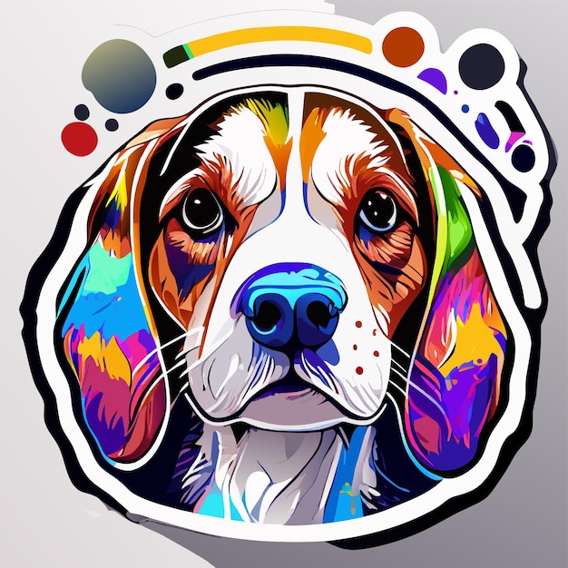 Peinture de tête de chien, art d'éclaboussure, dessin à la main, autocollant de dessin animé élégant, concept d'icône, illustration isolée