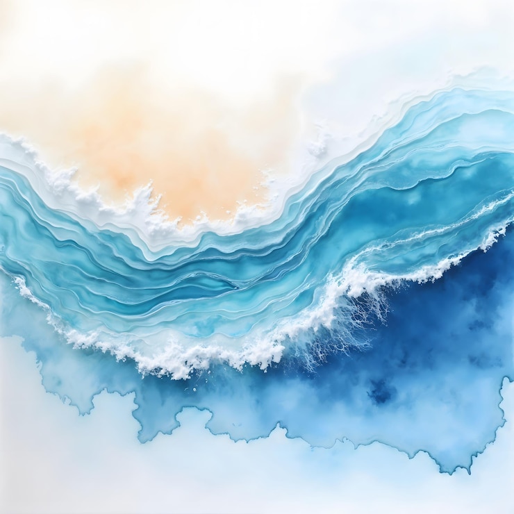 Vecteur une peinture d'une vague qui a l'océan en elle