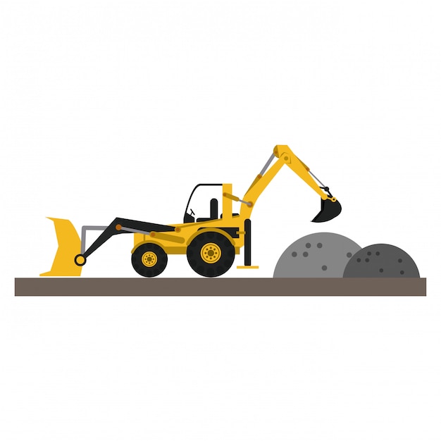 Pelleteuse et gravier sur zone de construction