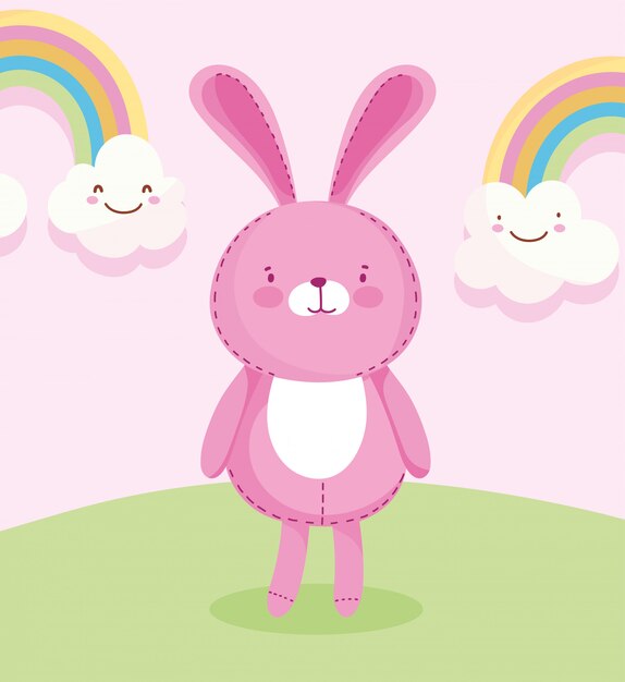 Peluche Lapin Rose Avec Des Arcs-en-ciel