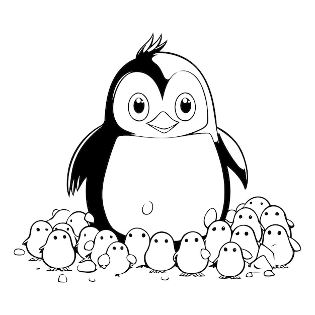 Penguin mignon et poussins sur fond blanc Illustration vectorielle