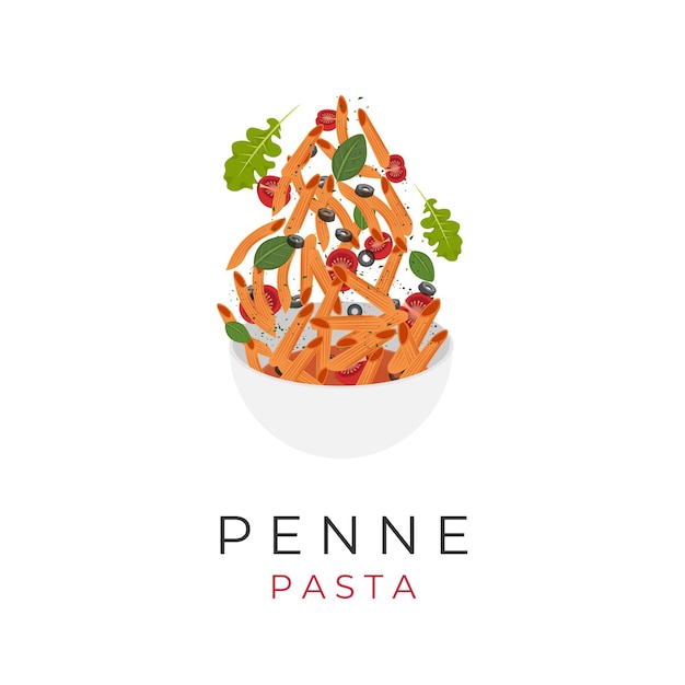 Penne Pasta Illustration Logo Avec Légumes Frais Et Olives Dans Un Bol Noir