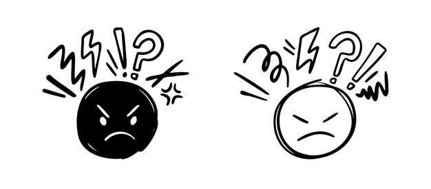 Pensée négative rétroaction mauvaise expérience icône dessinée à la main client malheureux griffon difficile client visage en colère mauvaise qualité de service emoticon fou