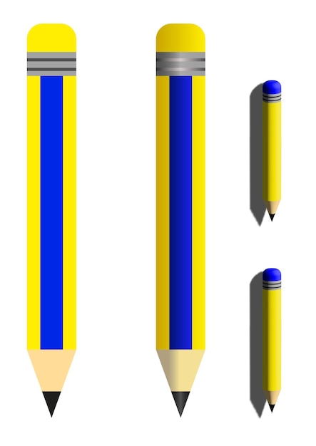 Vecteur pensil bleu et jaune en style 2d et 3d