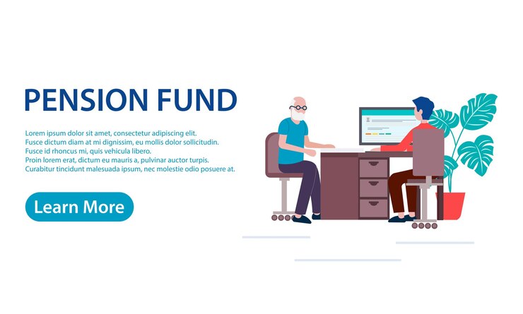 Vecteur pension fund banner concept vector illustration un vieil homme à la retraite à la réception d'un bureau