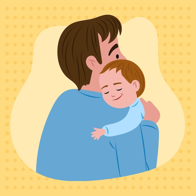 Un père embrasse son fils endormi avec amour et soin.