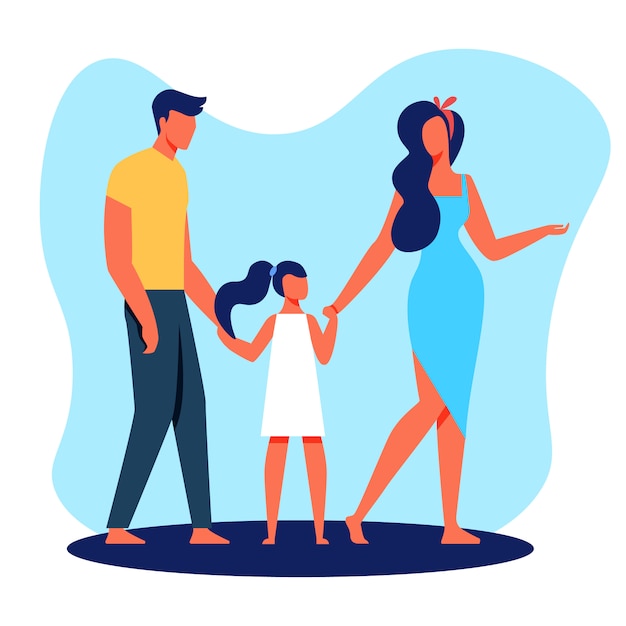 Père de famille mère et fille aux pieds nus.