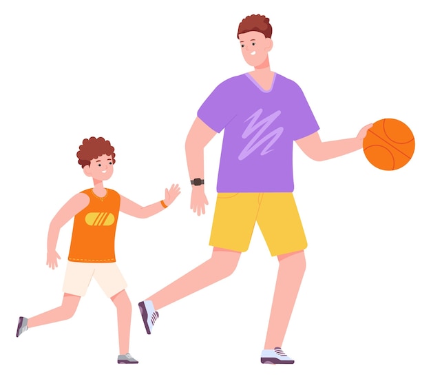 Père Et Fils Jouant Au Basketball équipe Familiale Sportive