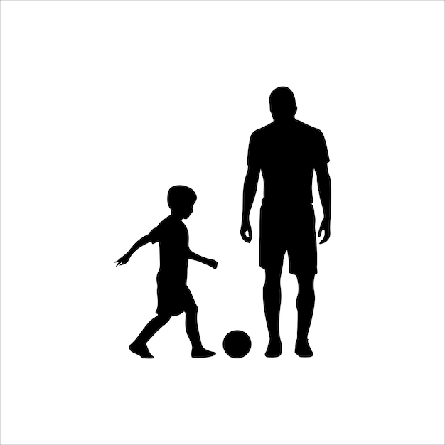 Père et fils jouant au football design vectoriel de silhouette