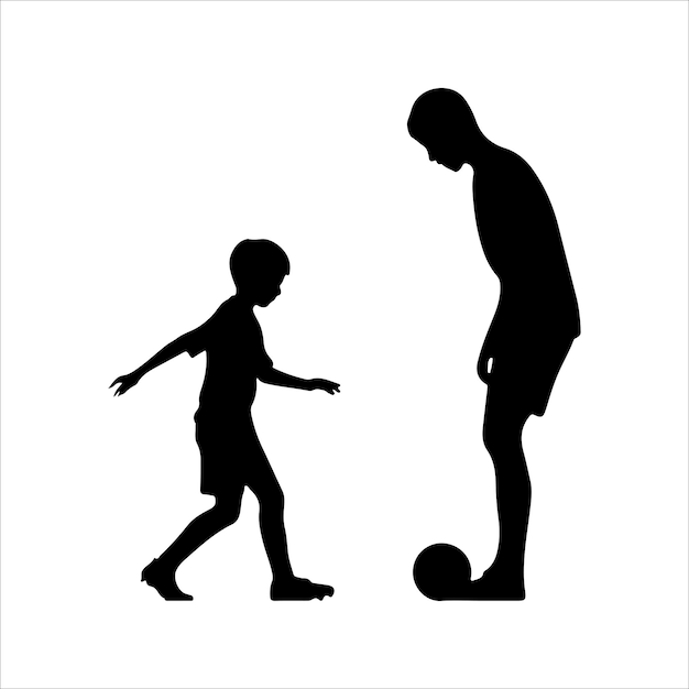 Père et fils jouant au football design vectoriel de silhouette