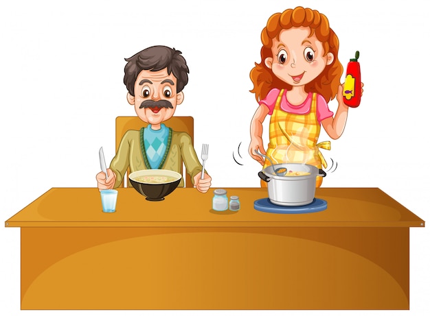 Père Et Mère Ayant Des Repas Sur La Table