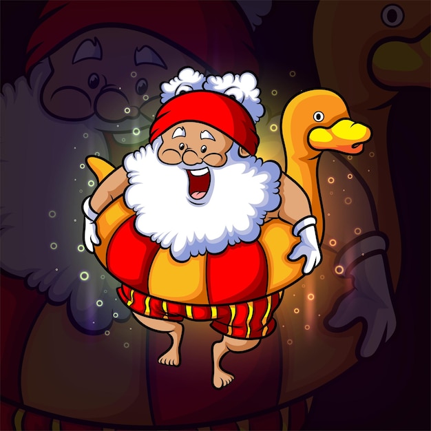 Le Père Noël Avec La Conception De Logo Esport De Pneu De Canard D'illustration
