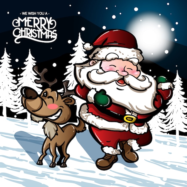 Père Noël Dansait Avec Un Cerf Mignon