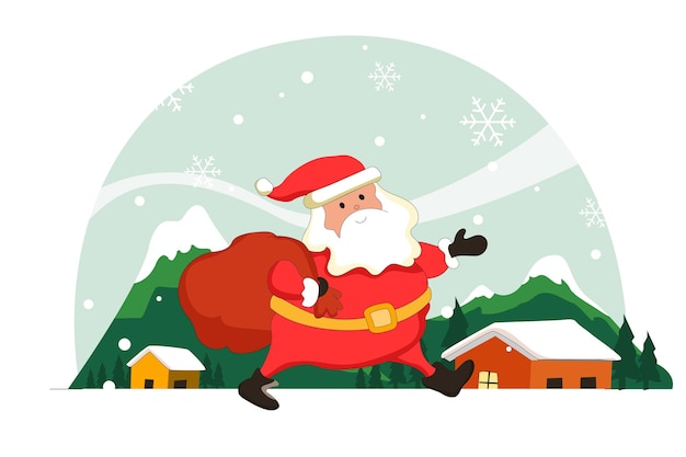 Le père Noël donne des cadeaux à l'illustration de style plat