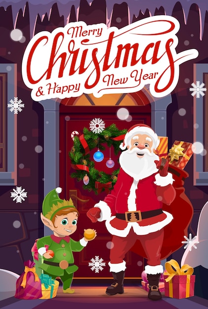 Père Noël Et Gnome Avec Sac Rouge De Cadeaux De Noël
