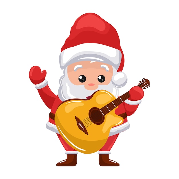 Père Noël Avec Guitare Acoustique Chantant Des Chants De Noël Pour Une Carte De Joyeux Noël