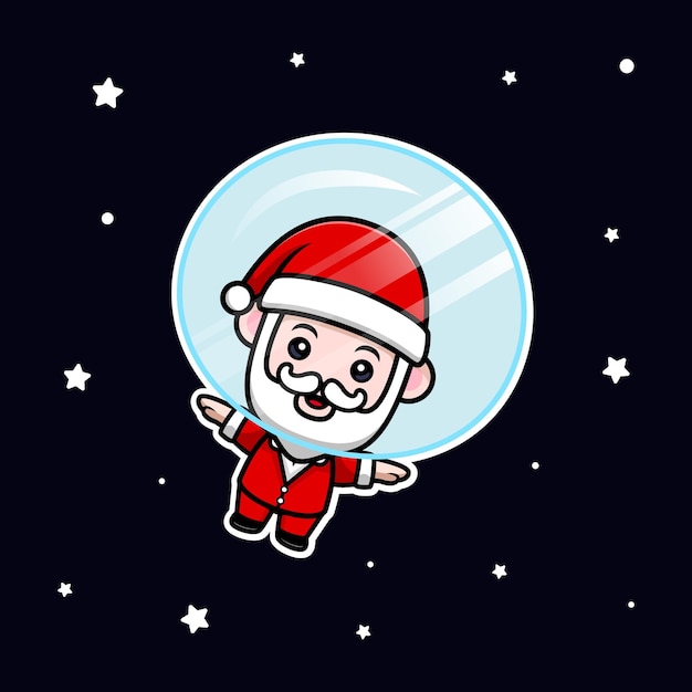 Père Noël Mignon Flottant Sur Le Personnage De Mascotte De Dessin Animé De L'espace