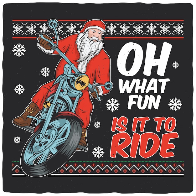 Vecteur père noël en moto