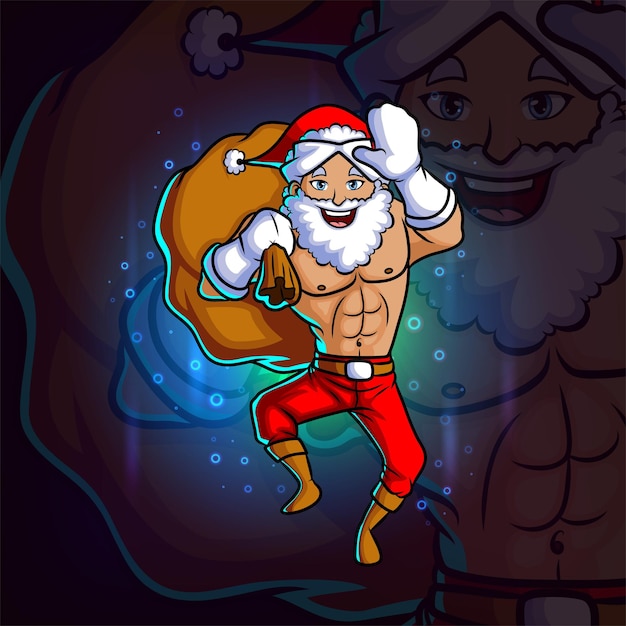 Le Père Noël Avec Le Sac Agite La Conception De Mascotte Esport Bâton D'illustration