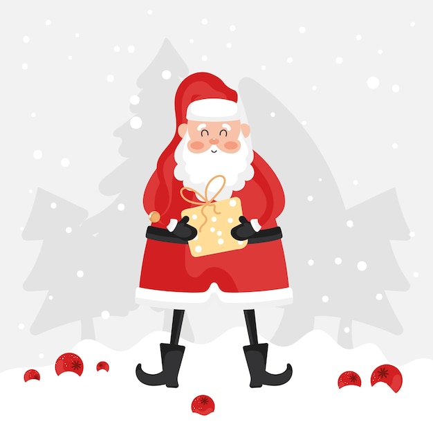 Le Père Noël se promène avec le vecteur des cadeaux de Noël